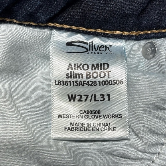 Silver Jeans Womens 27 Aiko Mid Rise Slim Boot Dark Wash Big Stitch Embroidered - Picture 3 of 5